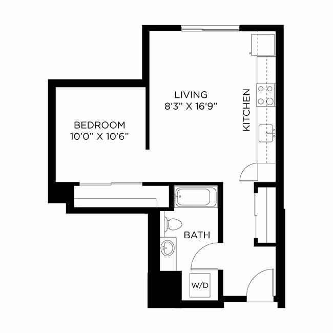 Open 1x1 B2 701 floor plan